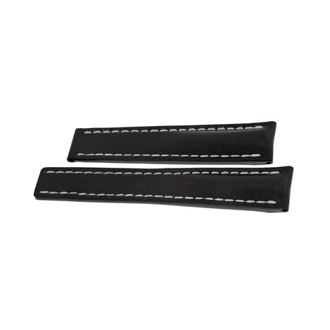 Breitling Watch Band Strap styled in Black Leather and White